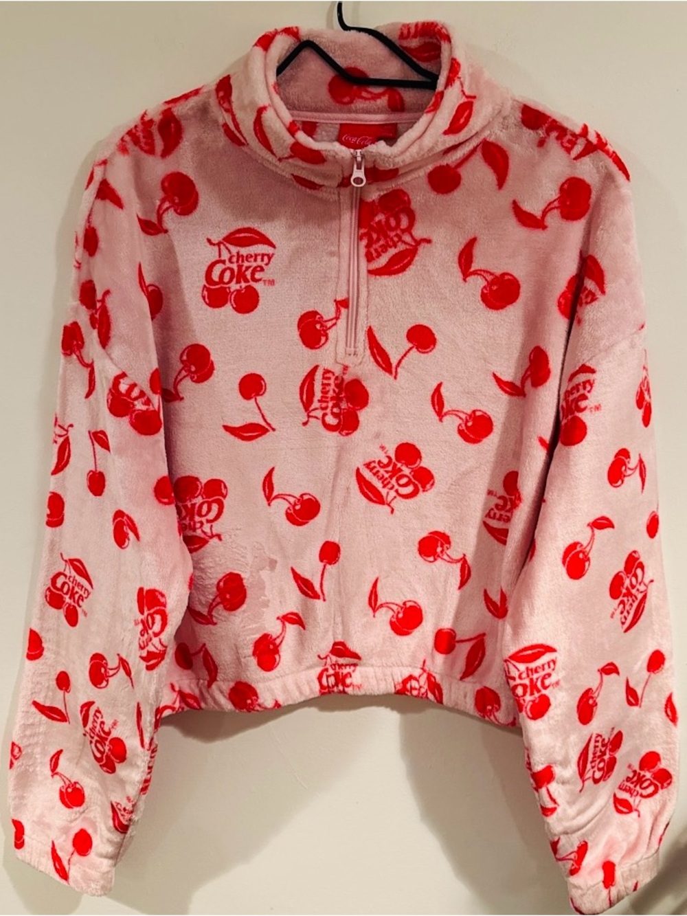 Coca Cola Cherry Coke Pink & Red Half-Zip Fleece Pullover